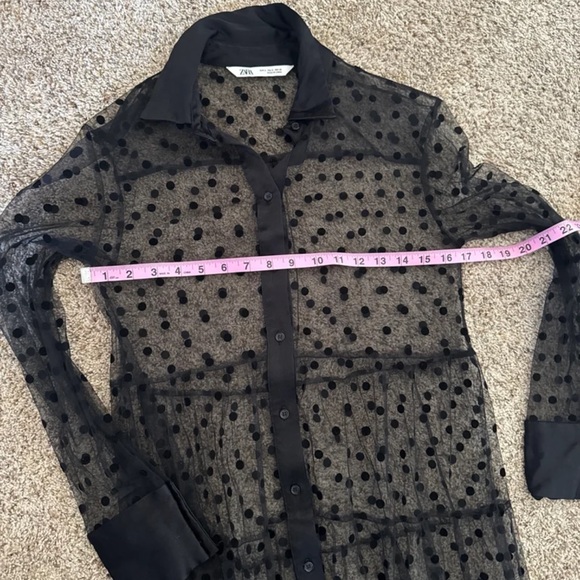 Zara Sheer Mesh Polka Dot Button Down Maxi Shirt Dress size Small - Picture 11 of 12